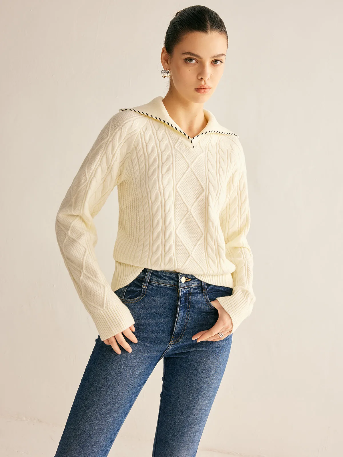 Contrast Trim Twist Sweater sold by COMMENSE product image thumbnail 2