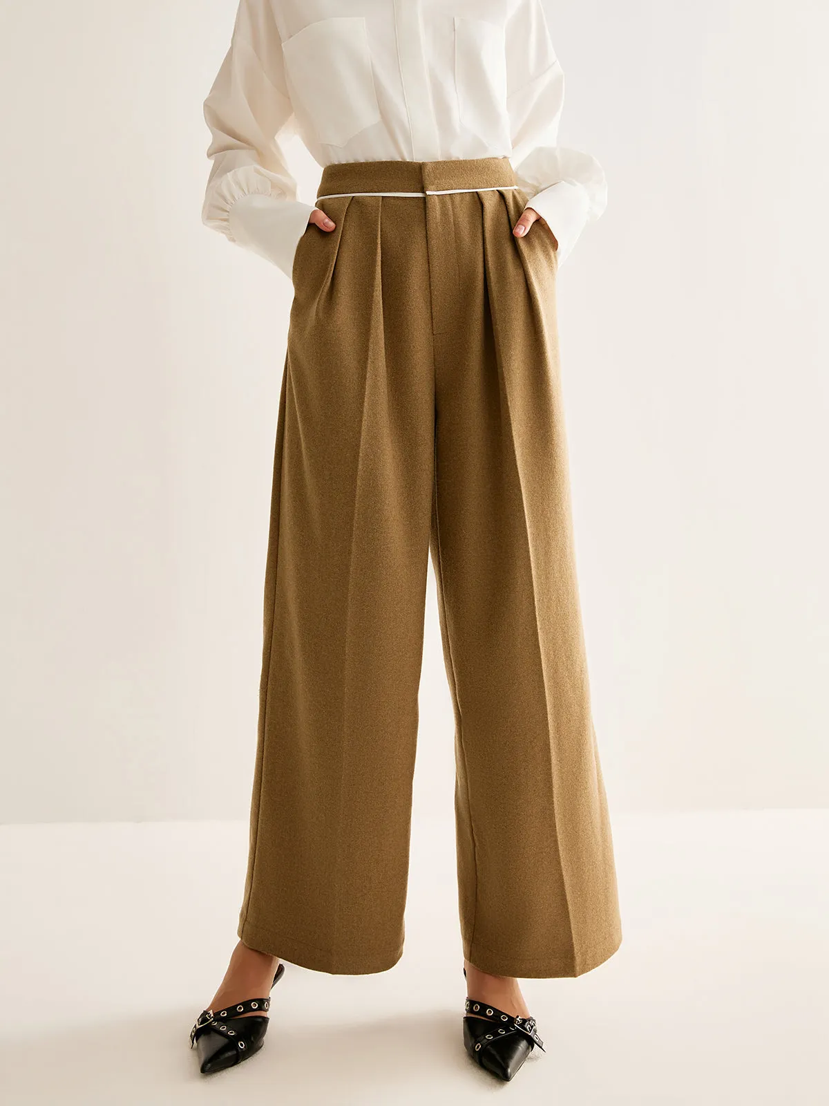 Wool-Blend Pleated Tweed Pants sold by COMMENSE product image thumbnail 4
