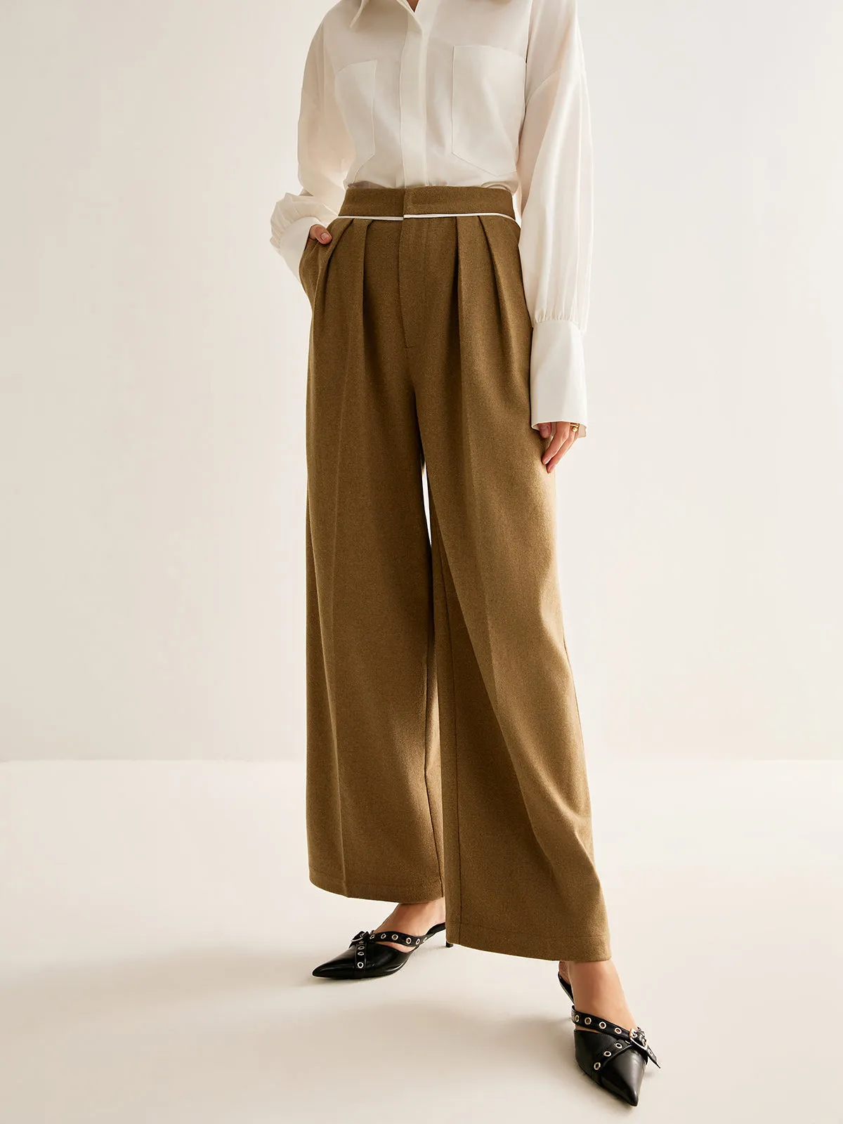 Wool-Blend Pleated Tweed Pants sold by COMMENSE product image thumbnail 5