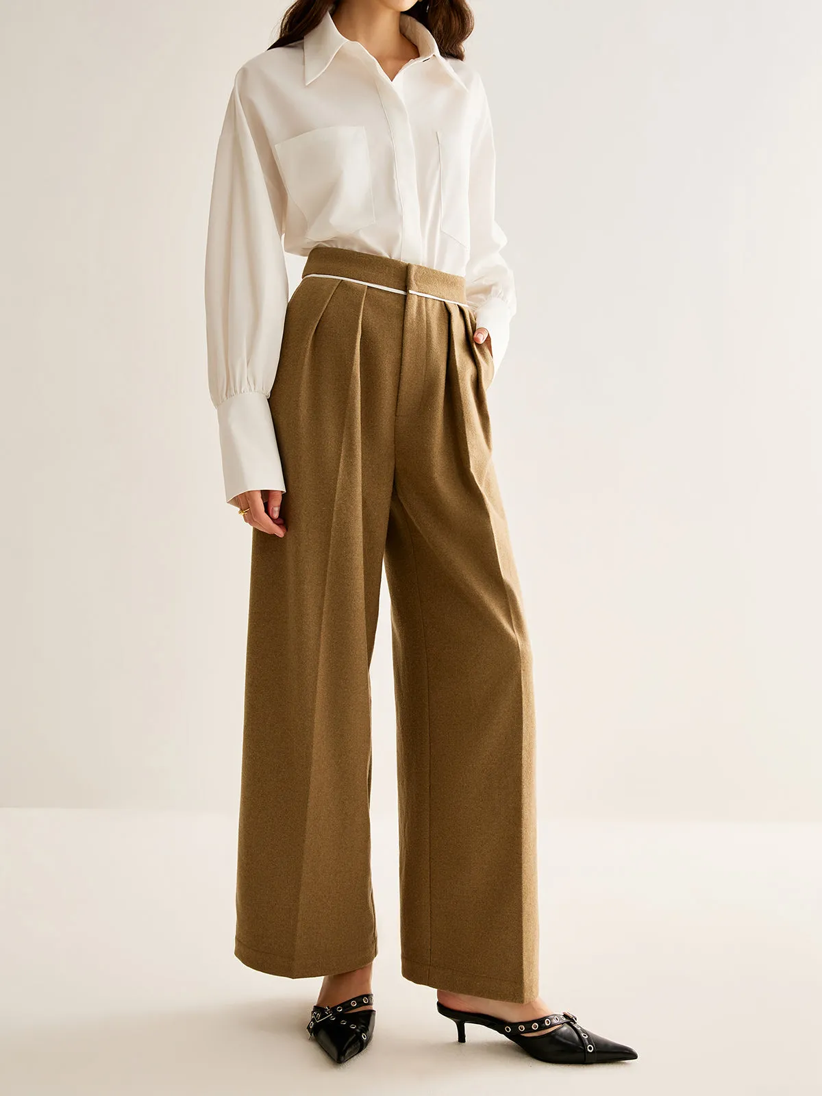 Wool-Blend Pleated Tweed Pants sold by COMMENSE product image thumbnail 2
