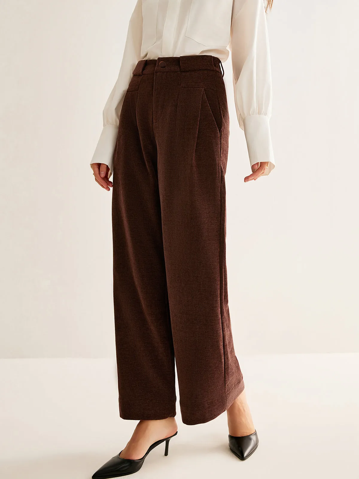 Corduroy Wide-Leg Pants Without Belt sold by COMMENSE product image thumbnail 4