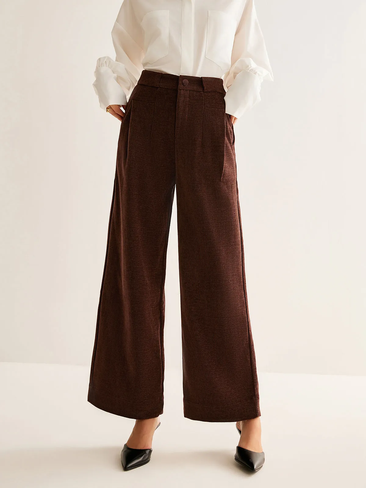 Corduroy Wide-Leg Pants Without Belt sold by COMMENSE