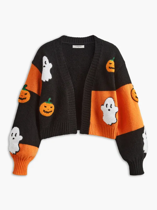 Halloween Pumpkin Breasted Knit Top sold by COMMENSE