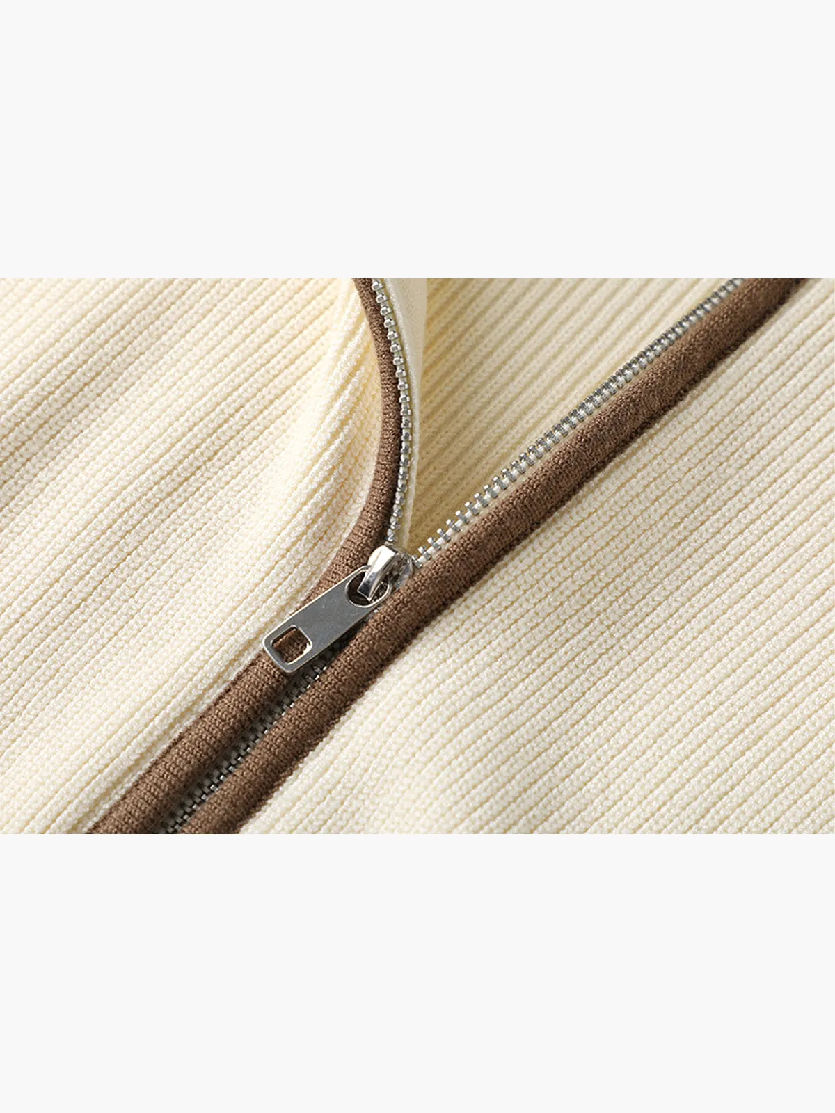 Elegant Contrast Trim Zipper Cardigan sold by COMMENSE product image thumbnail 3