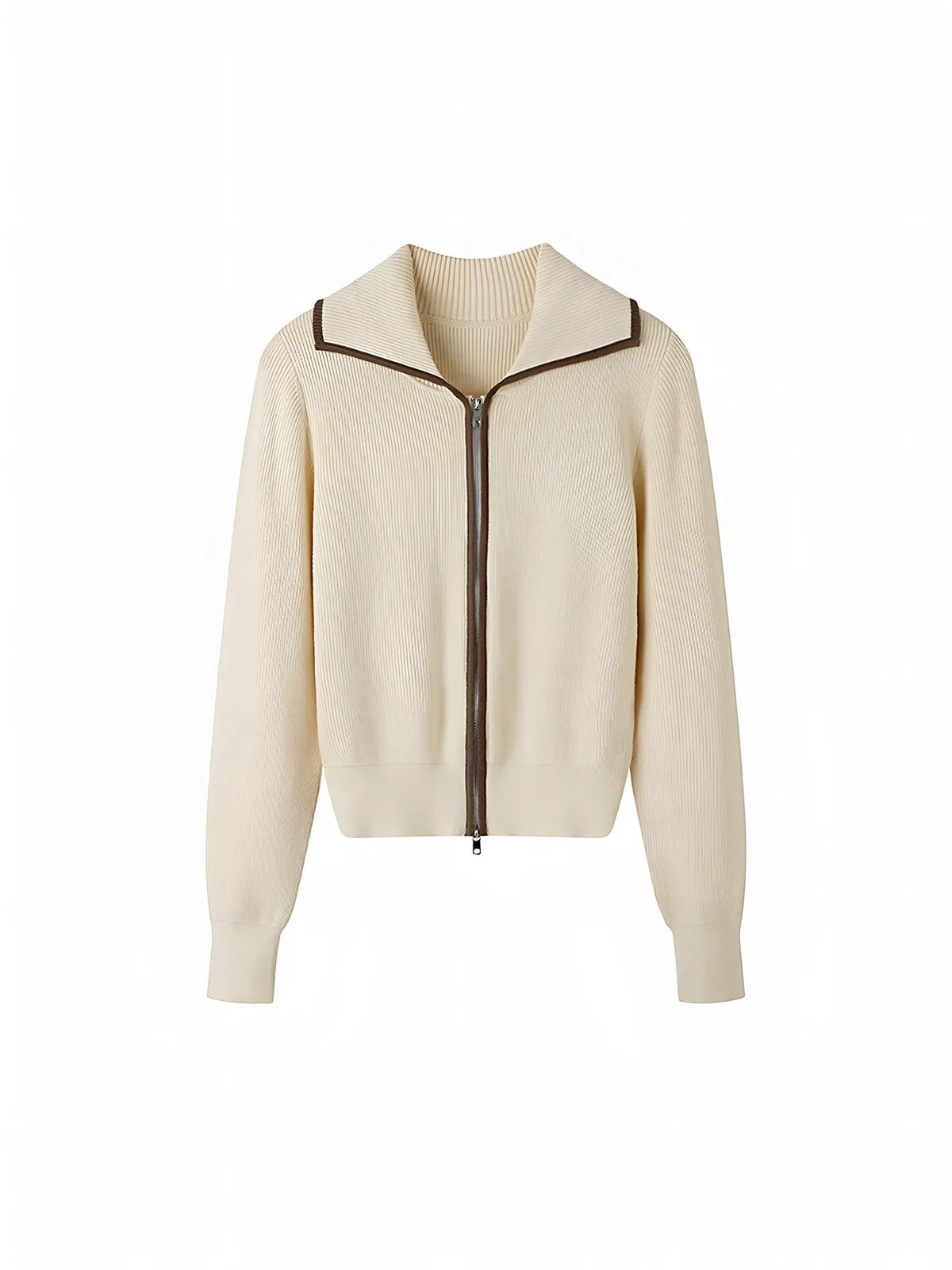 Elegant Contrast Trim Zipper Cardigan sold by COMMENSE