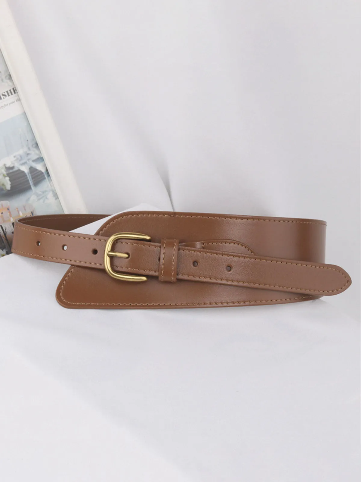 Asymmetrical Buckle Wide Leather Belt sold by COMMENSE product image thumbnail 2