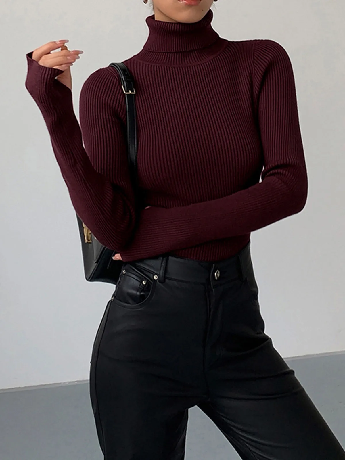 Minimalist Turtleneck Slim Knit Top sold by COMMENSE