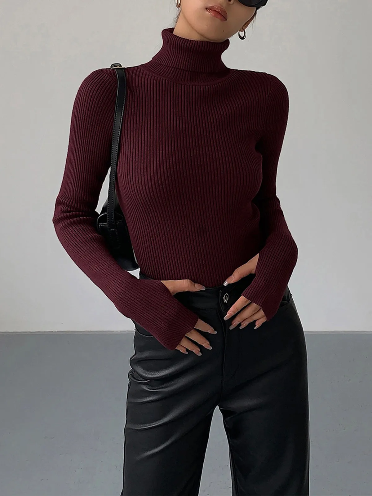 Minimalist Turtleneck Slim Knit Top sold by COMMENSE product image thumbnail 3