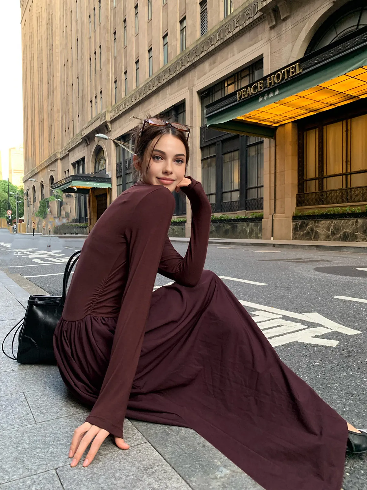 Plain Long Sleeve Pleated Dress sold by COMMENSE product image thumbnail 4