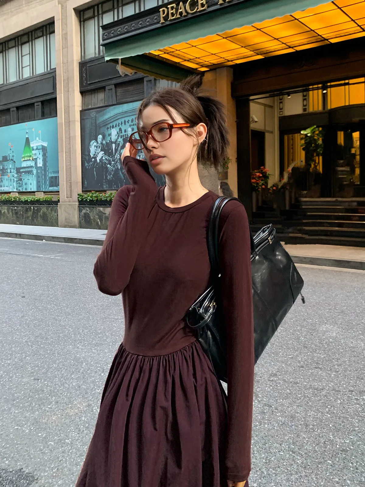 Plain Long Sleeve Pleated Dress sold by COMMENSE product image thumbnail 5
