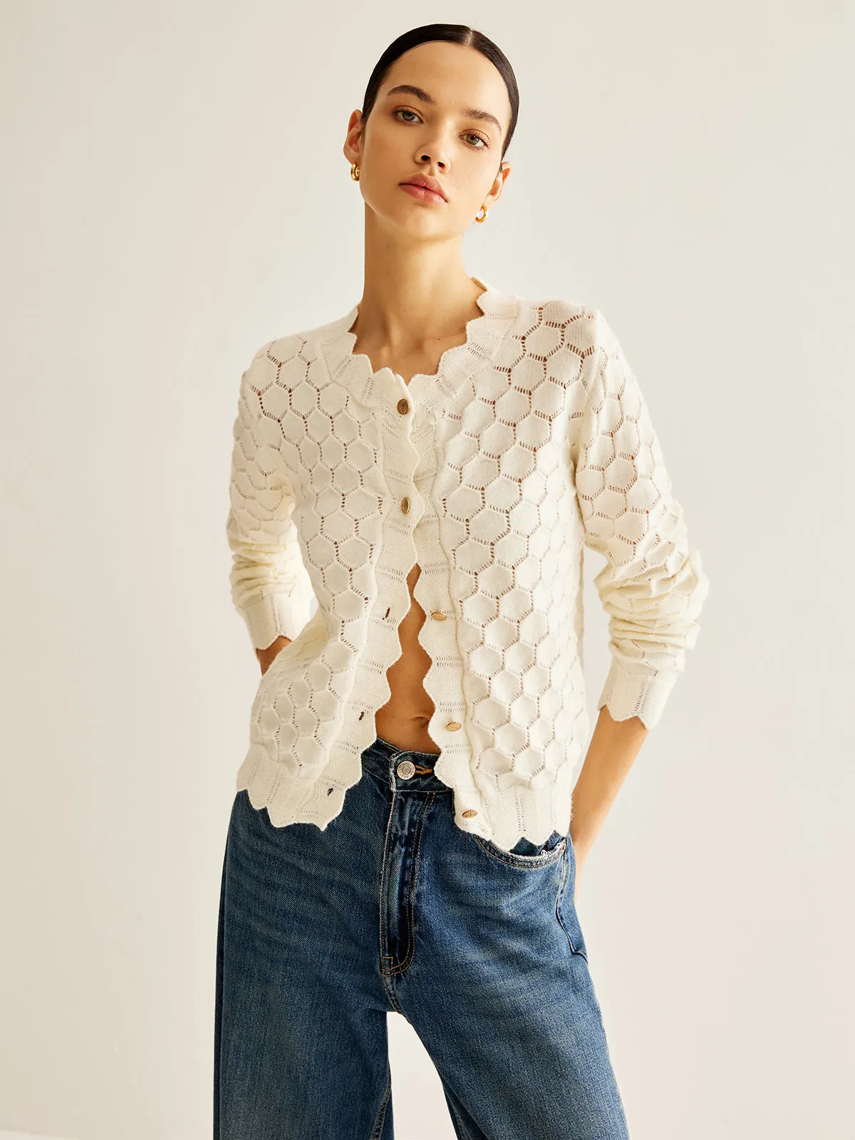 Wave Trim Hollow Out Cardigan sold by COMMENSE product image thumbnail 5