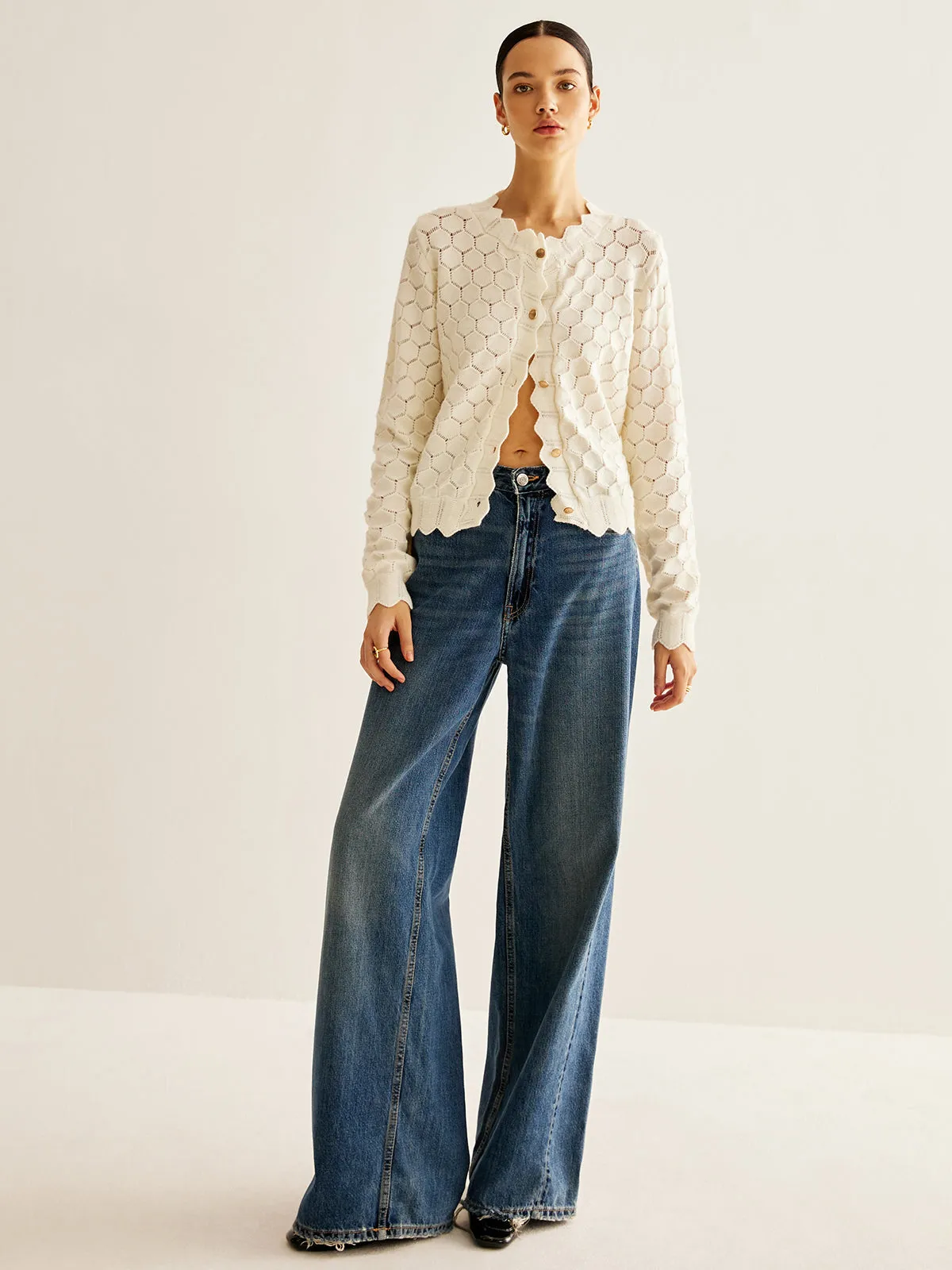 Wave Trim Hollow Out Cardigan sold by COMMENSE product image thumbnail 3