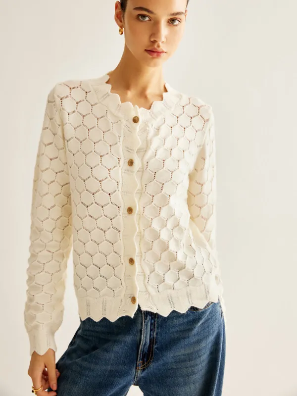 Wave Trim Hollow Out Cardigan sold by COMMENSE