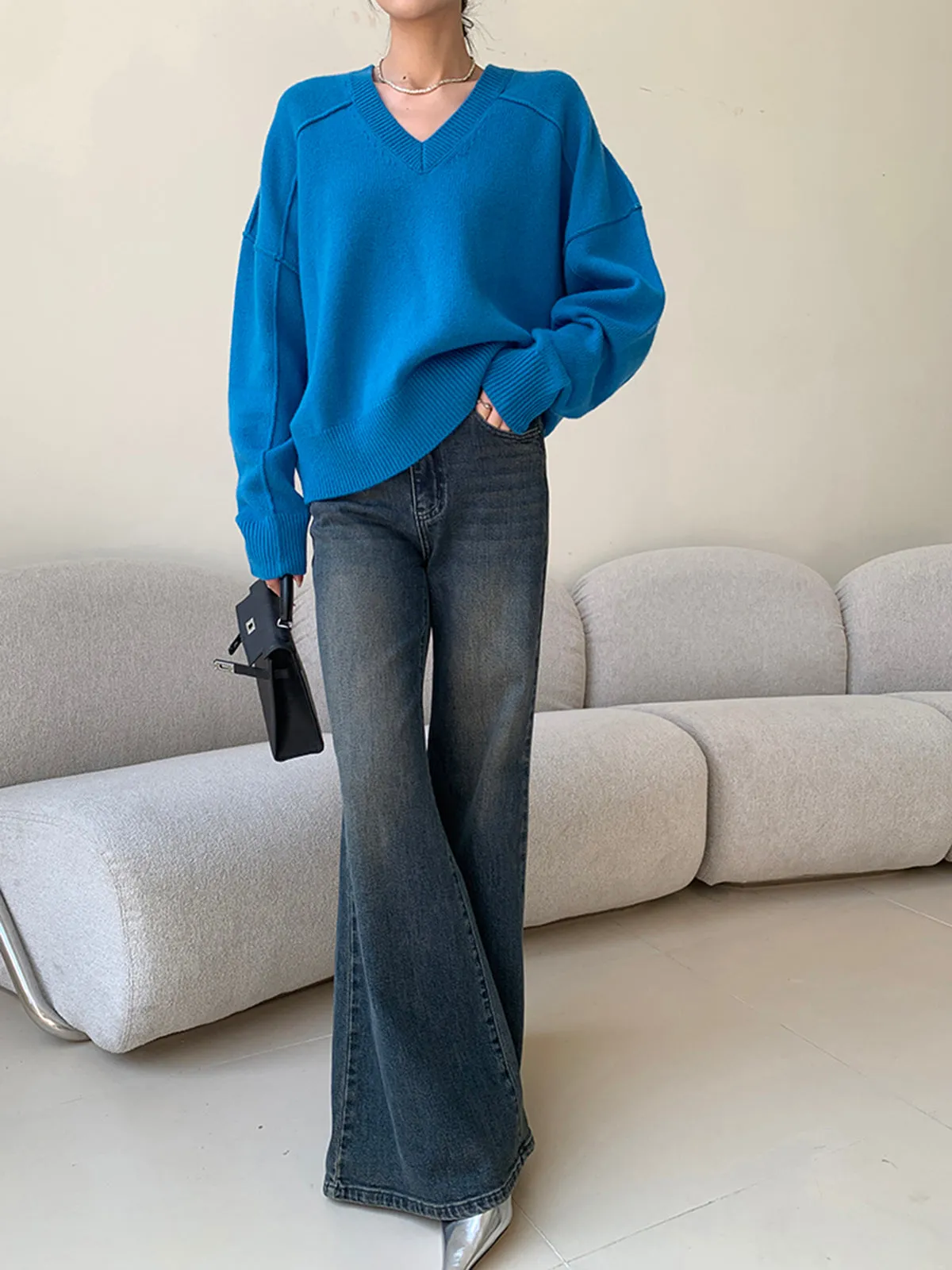 Plain V-Neck Shift Sweater sold by COMMENSE product image thumbnail 5