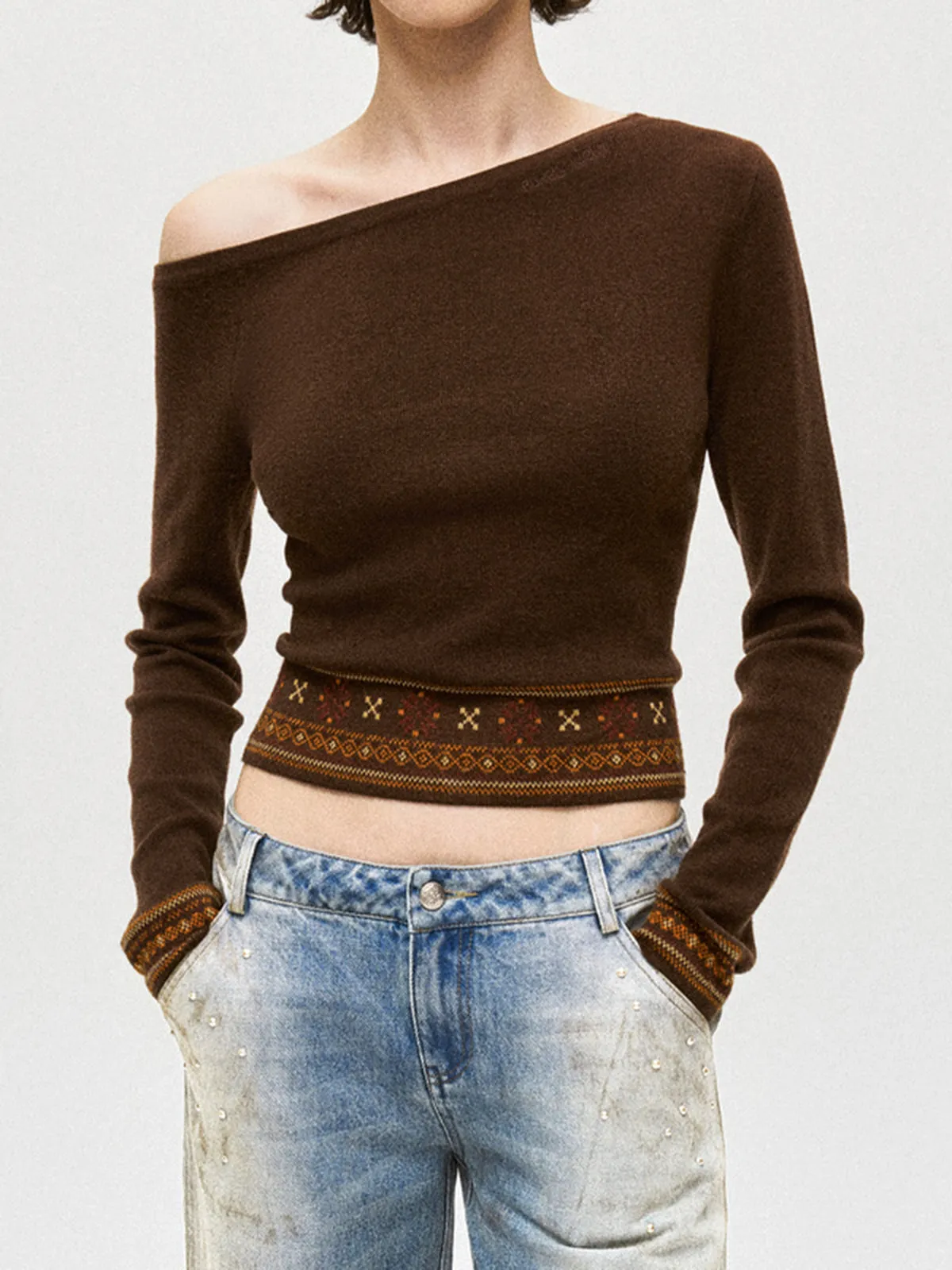 Wool-Blend Asymmetrical Crop Knit Top sold by COMMENSE