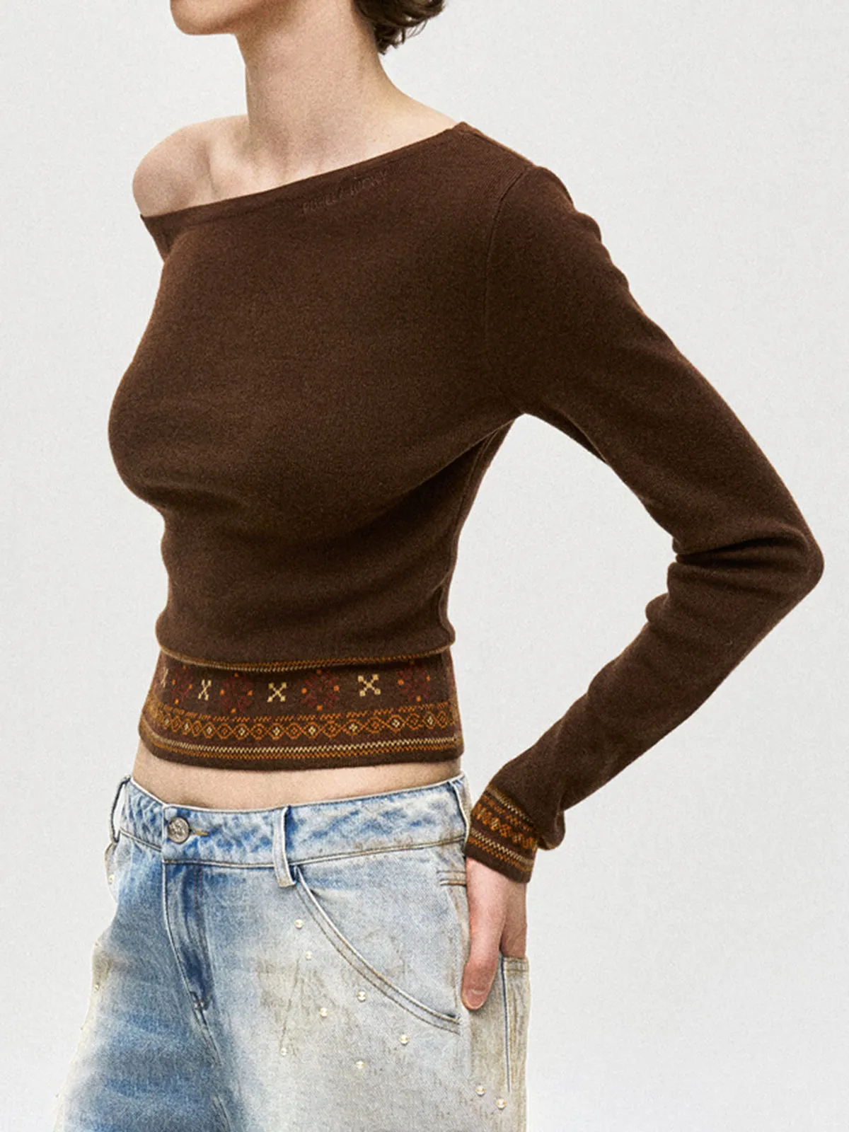 Wool-Blend Asymmetrical Crop Knit Top sold by COMMENSE product image thumbnail 2