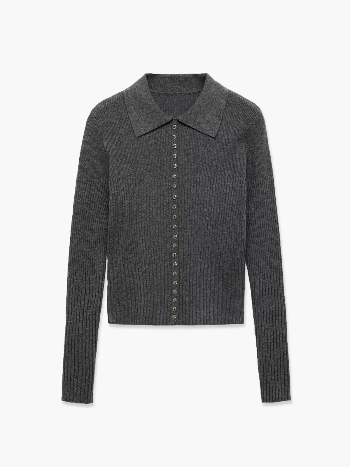 Ribbed Skinny Lapel Knit Top sold by COMMENSE