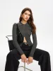 Ribbed Skinny Lapel Knit Top sold by COMMENSE
