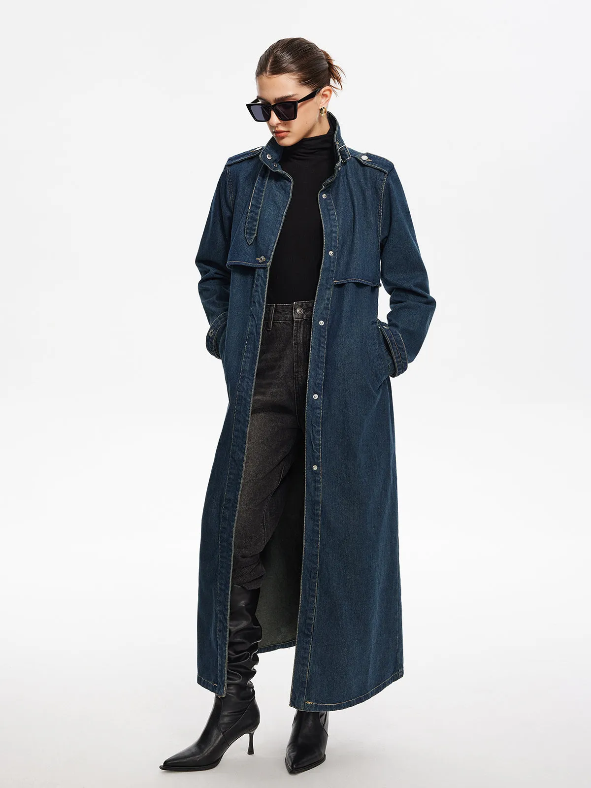 Button Belted Denim Long Coat sold by COMMENSE product image thumbnail 3