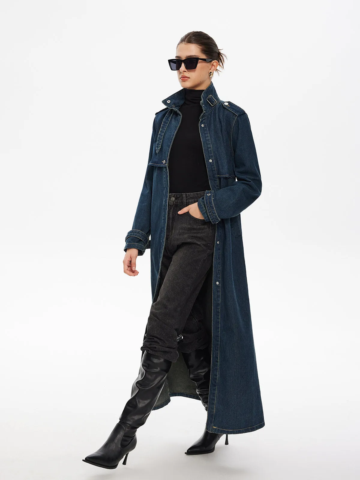 Button Belted Denim Long Coat sold by COMMENSE product image thumbnail 4