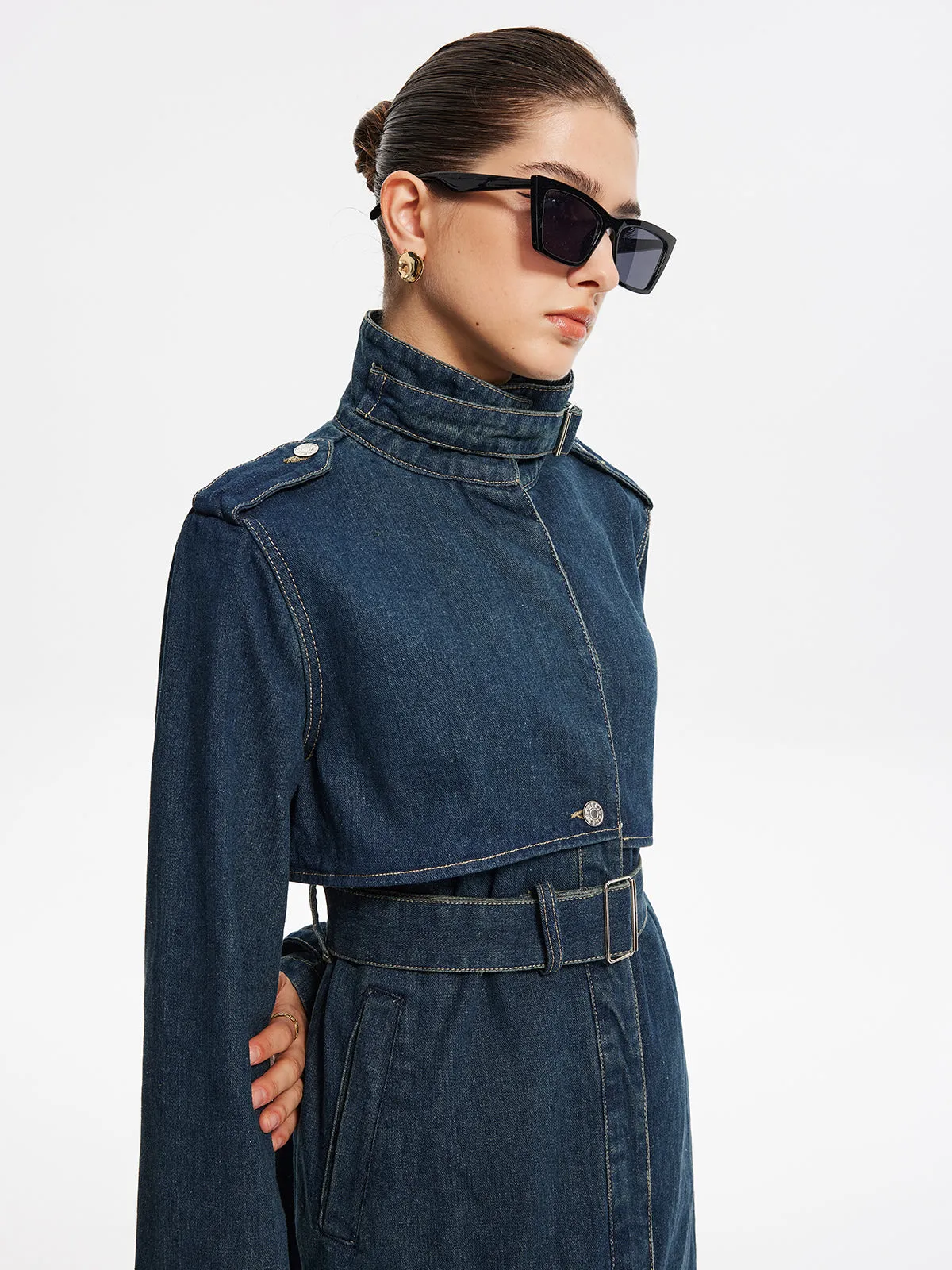 Button Belted Denim Long Coat sold by COMMENSE product image thumbnail 5