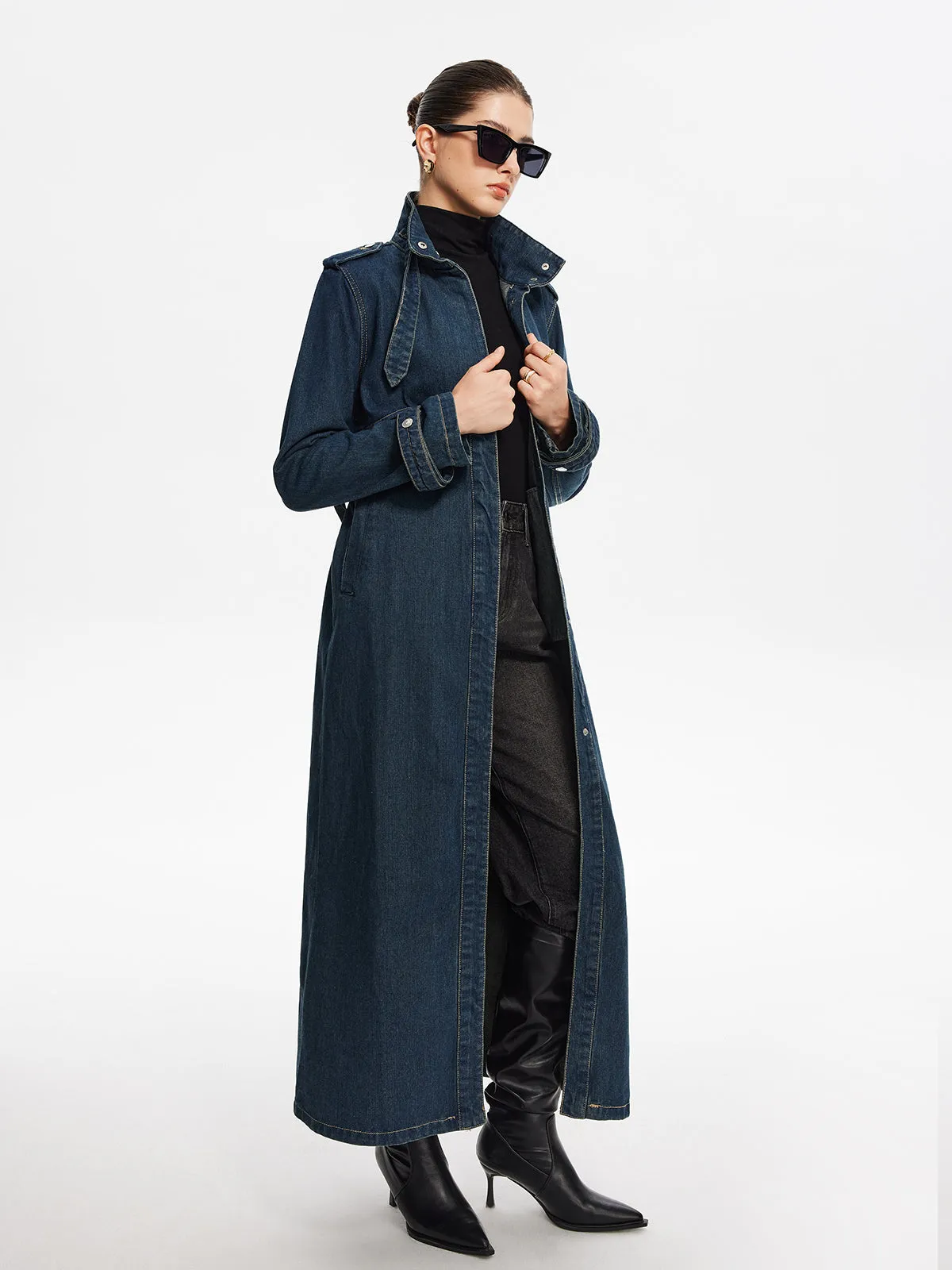 Button Belted Denim Long Coat sold by COMMENSE product image thumbnail 2