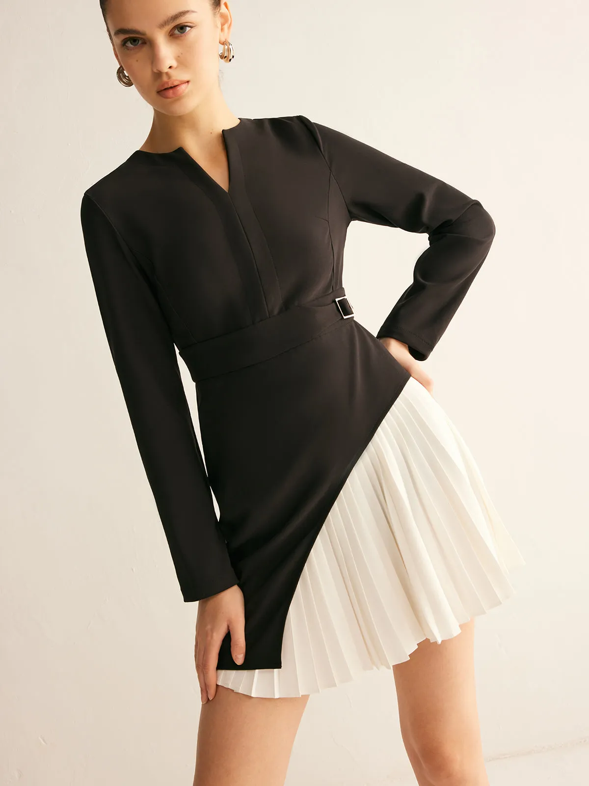 Two-Tone Pleated Short Dress sold by COMMENSE product image thumbnail 4