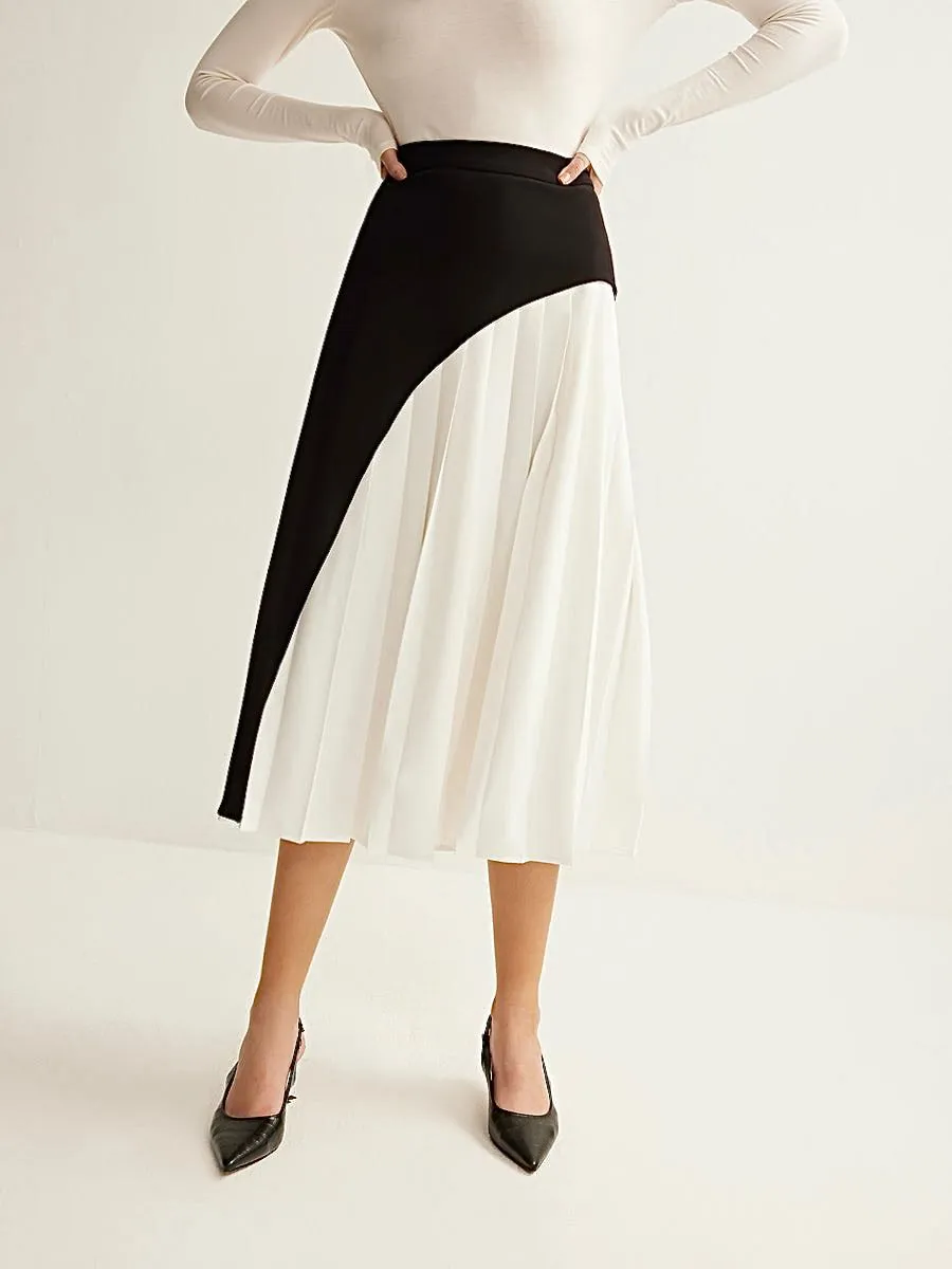 Two-Tone Pleated Midi Skirt sold by COMMENSE product image thumbnail 3