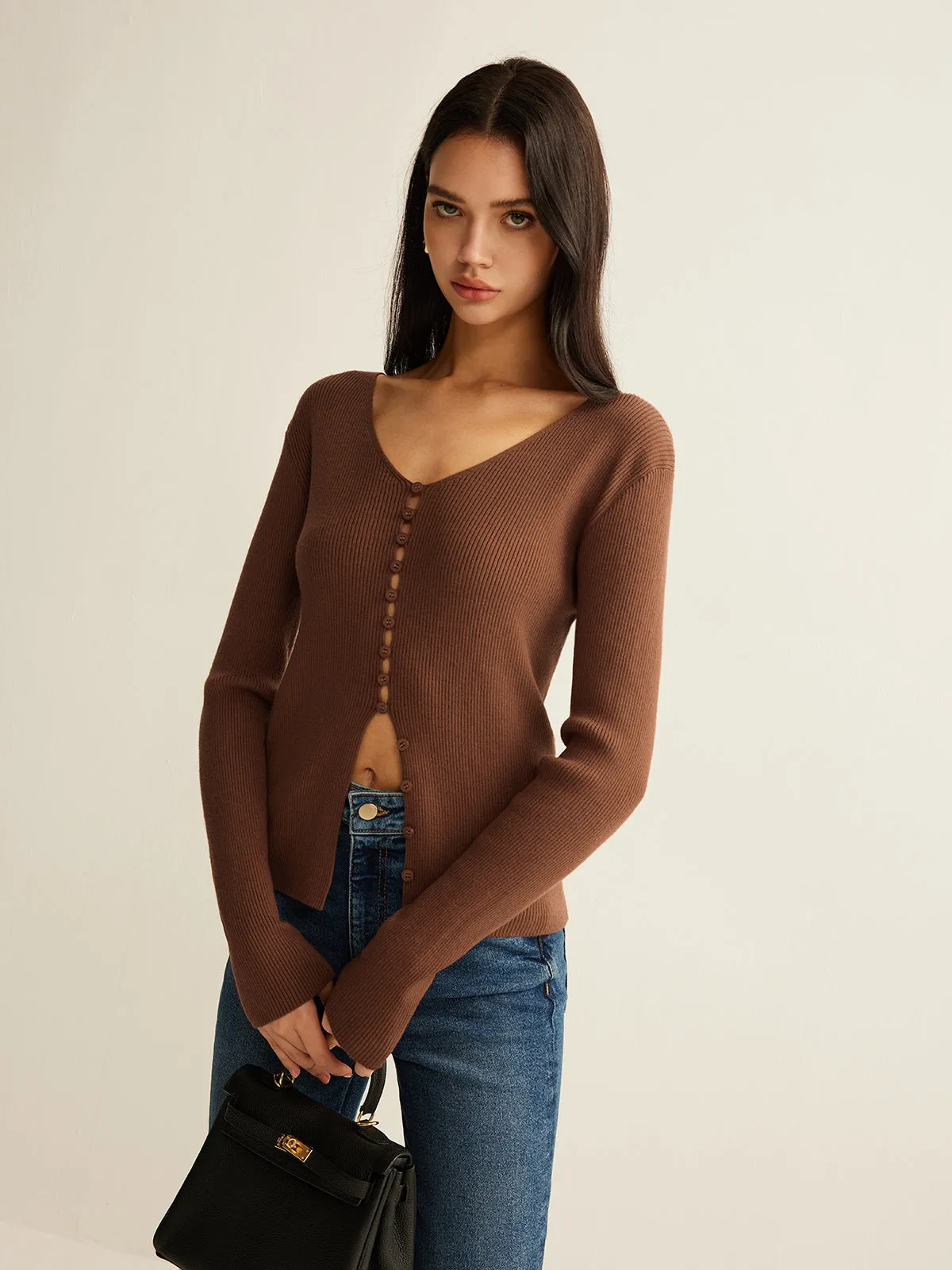 V-Neck Breasted Knit Top sold by COMMENSE product image thumbnail 4