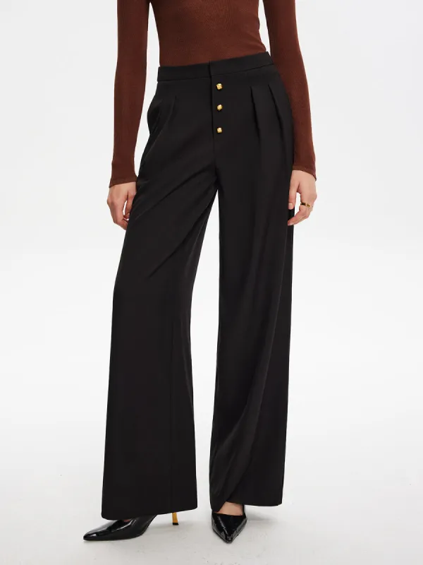 Metal-Button Pleated Straight Pants sold by COMMENSE