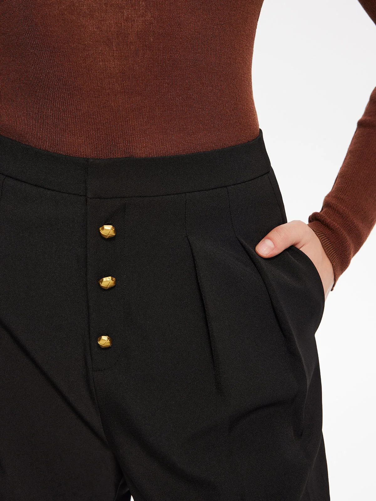 Metal-Button Pleated Straight Pants sold by COMMENSE product image thumbnail 3