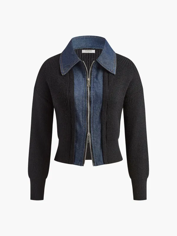 Two-Way Zipper Slim Lapel Cardigan sold by COMMENSE