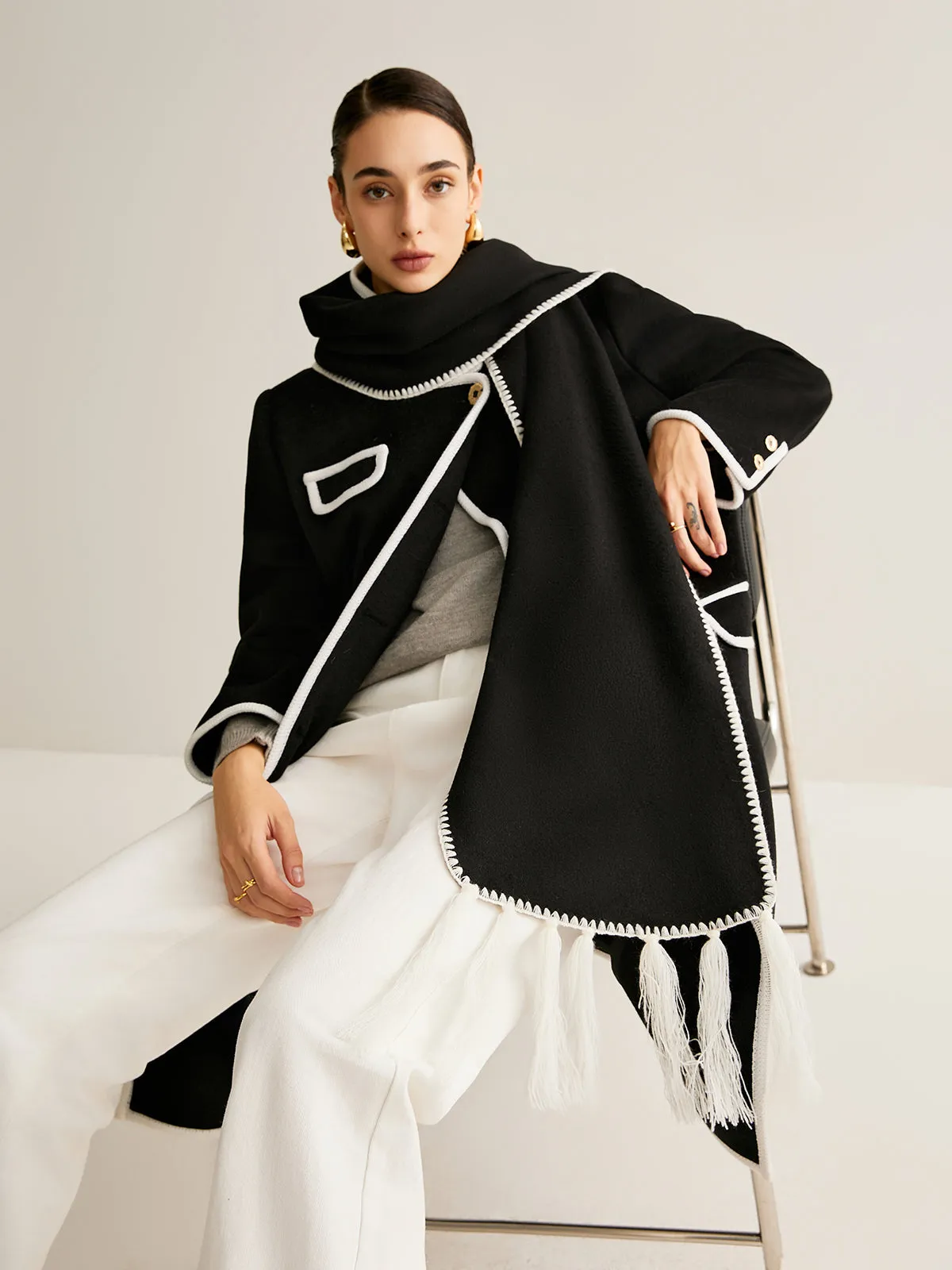 Contrast Trim Tassel Scarf sold by COMMENSE product image thumbnail 3