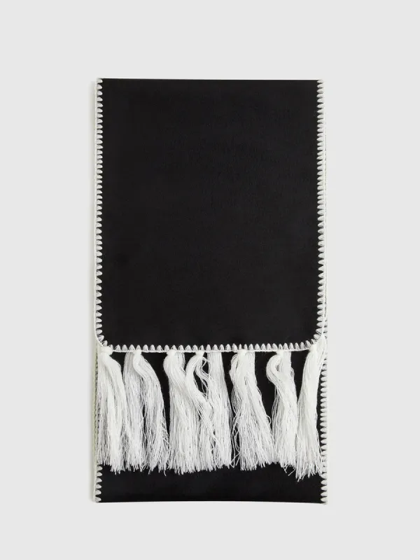 Contrast Trim Tassel Scarf sold by COMMENSE