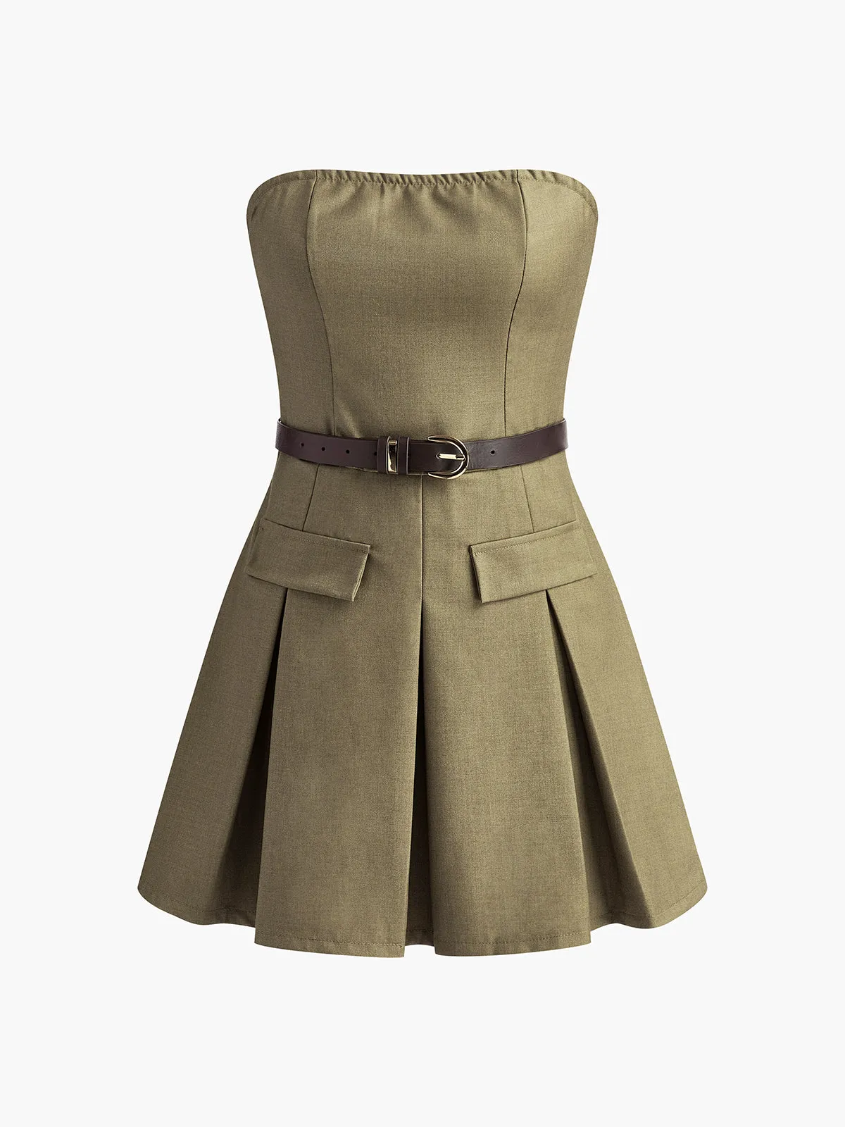 Shirred Pleated Tube Dress With Belt sold by COMMENSE