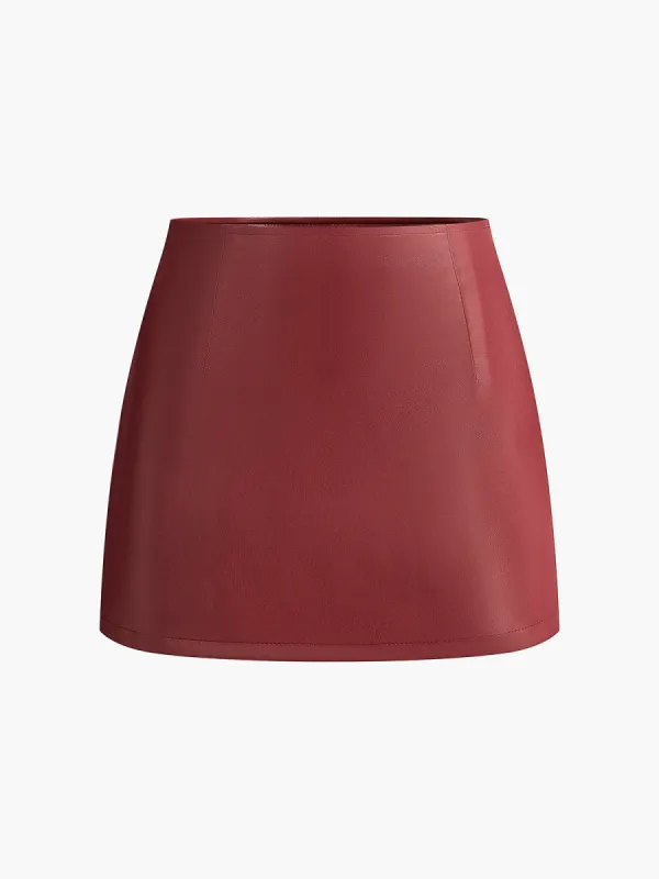 A-Line Faux Leather Mini Skirt sold by COMMENSE