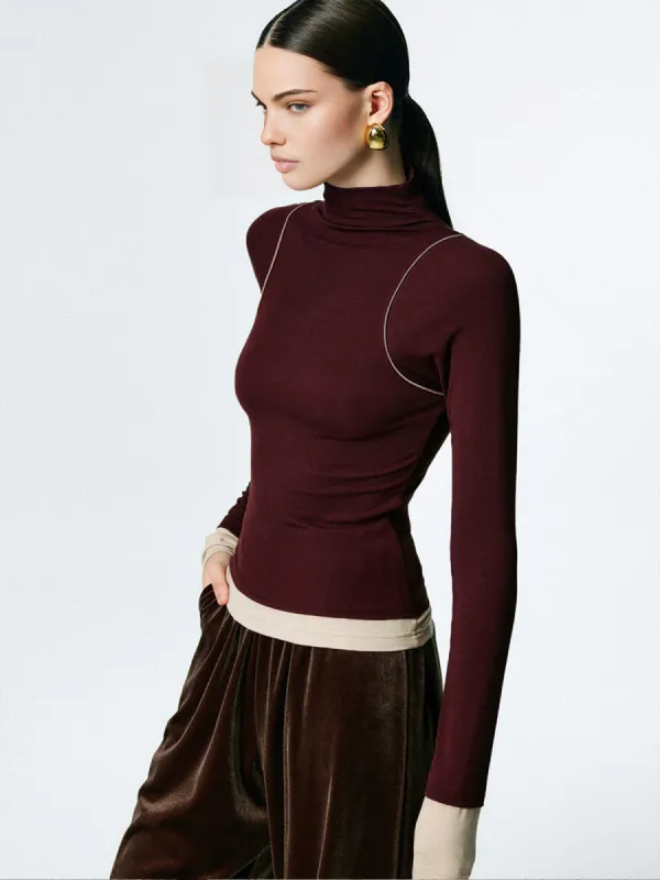Mock Neck Contrast Binding Jersey Top sold by COMMENSE