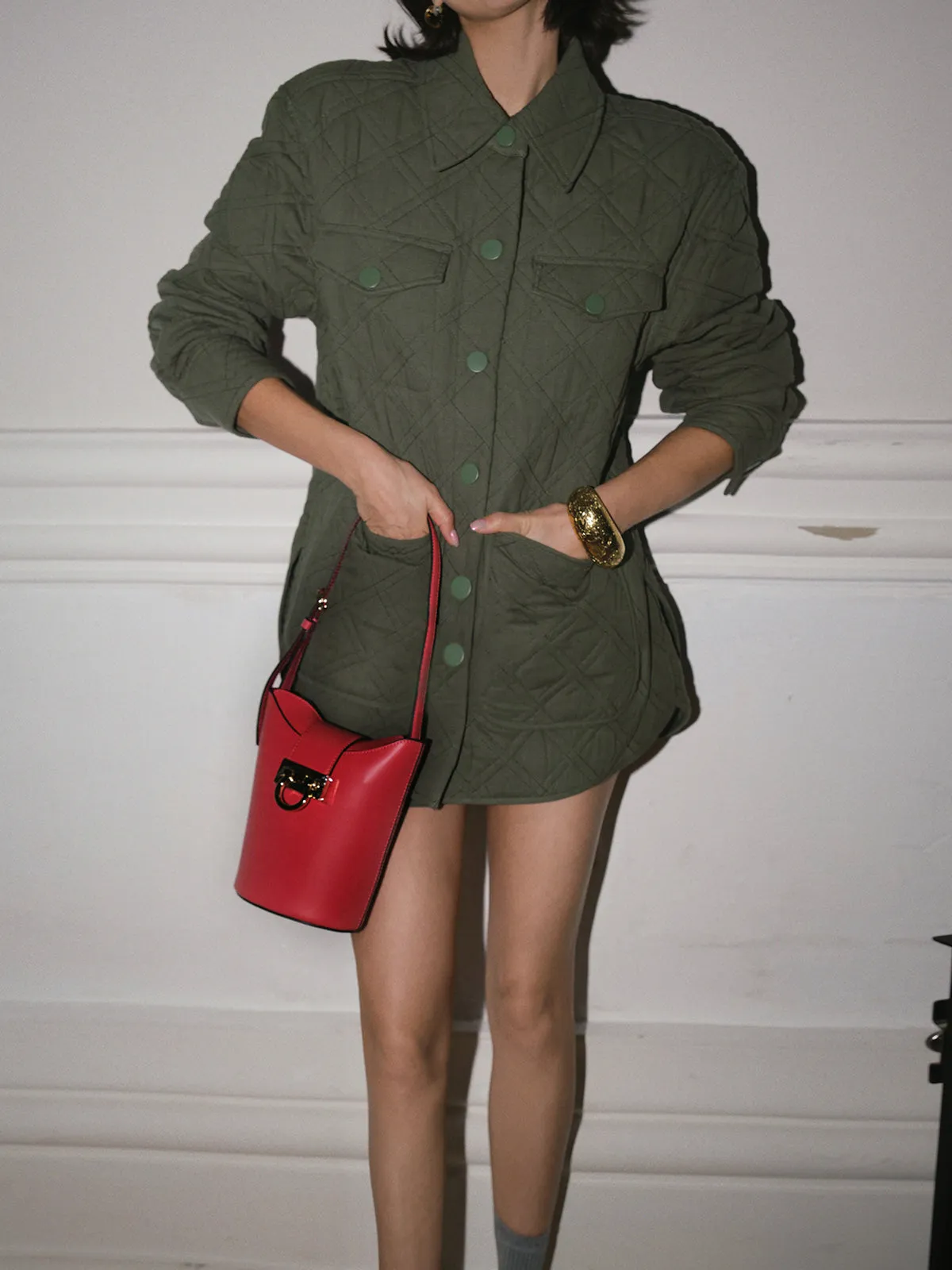 Cotton Diamond-Pattern Lapel Winter Coat sold by COMMENSE product image thumbnail 2