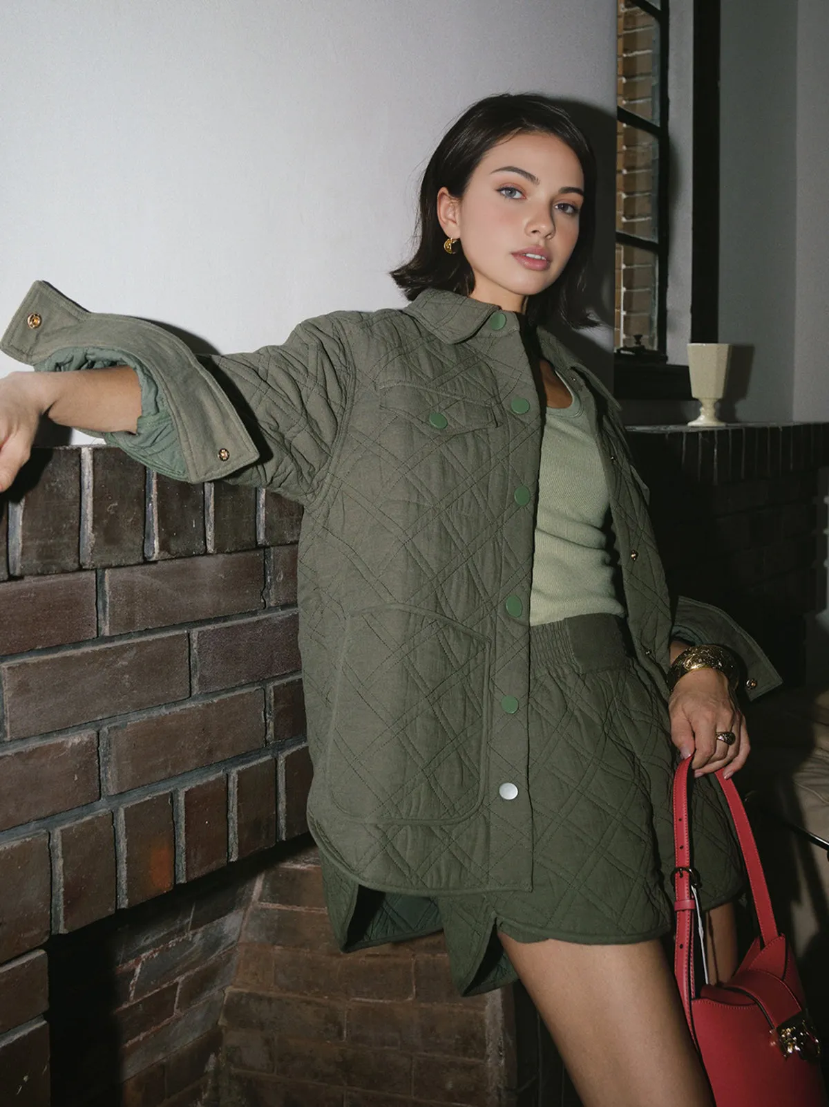 Cotton Diamond-Pattern Lapel Winter Coat sold by COMMENSE