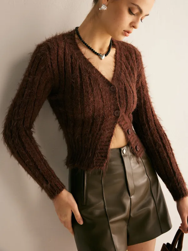 Fuzzy Button Petite Cardigan sold by COMMENSE