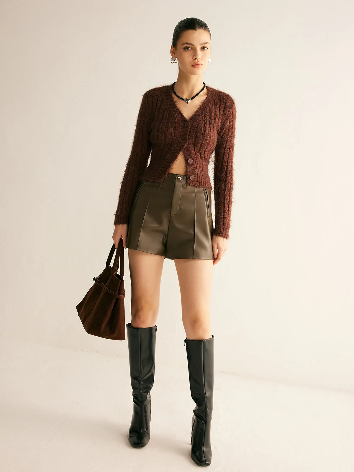 Fuzzy Button Petite Cardigan sold by COMMENSE product image thumbnail 2