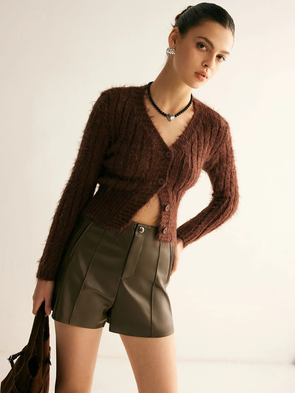 Fuzzy Button Petite Cardigan sold by COMMENSE product image thumbnail 3