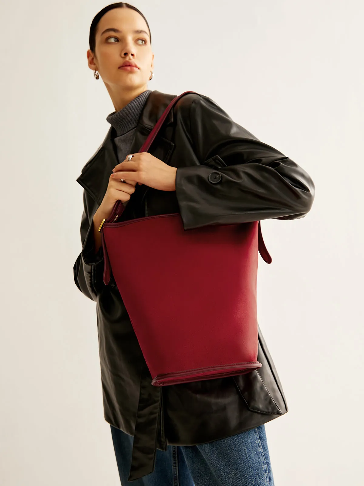 Adjustable Strap Suede Bucket Bag sold by COMMENSE product image thumbnail 3