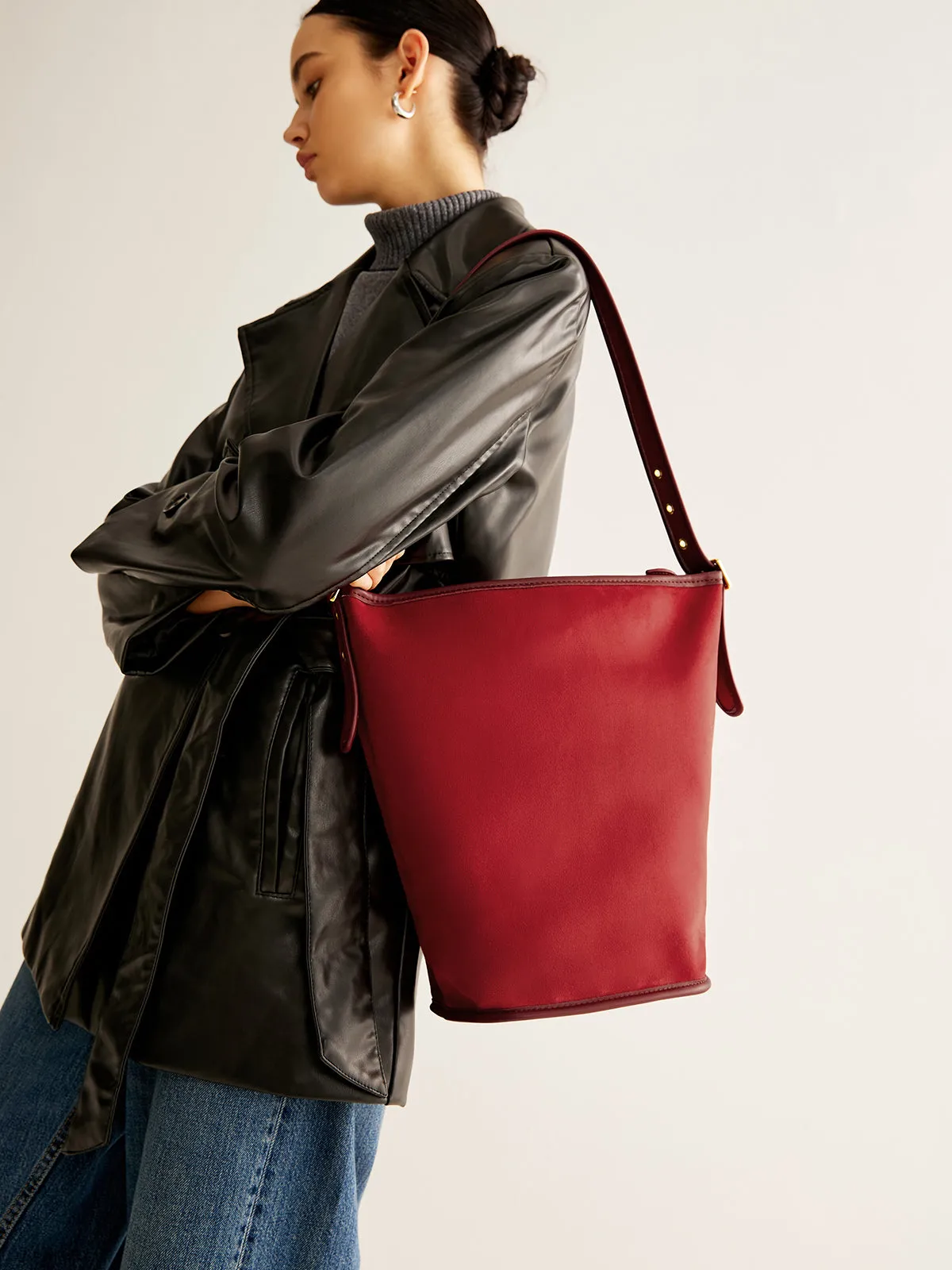 Adjustable Strap Suede Bucket Bag sold by COMMENSE product image thumbnail 2