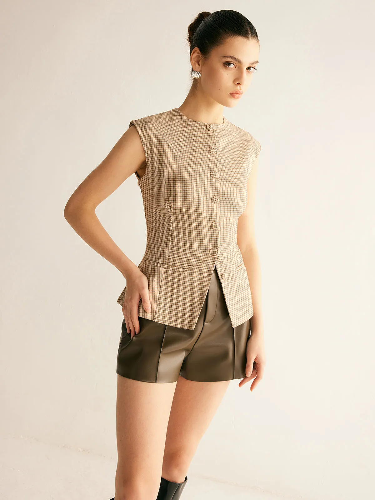 Plaid Button Down Slim Vest sold by COMMENSE product image thumbnail 4