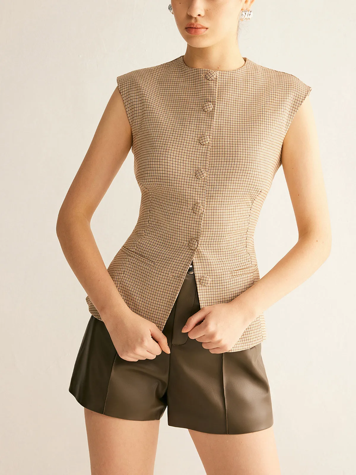 Plaid Button Down Slim Vest sold by COMMENSE