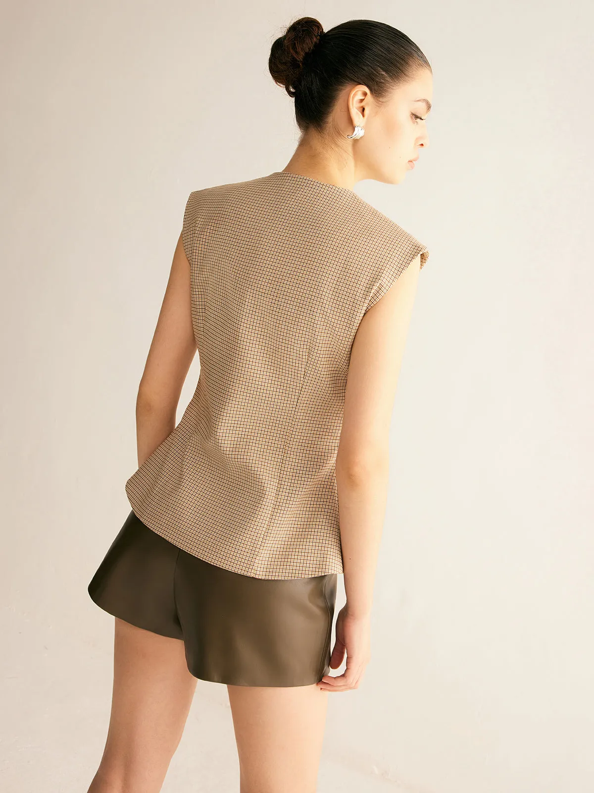 Plaid Button Down Slim Vest sold by COMMENSE product image thumbnail 5