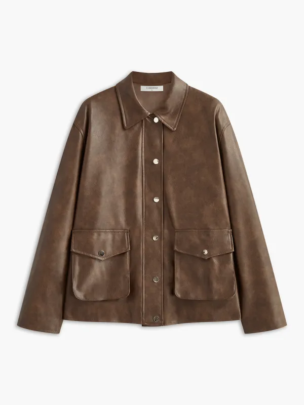 Button Cargo PU Leather Jacket sold by COMMENSE