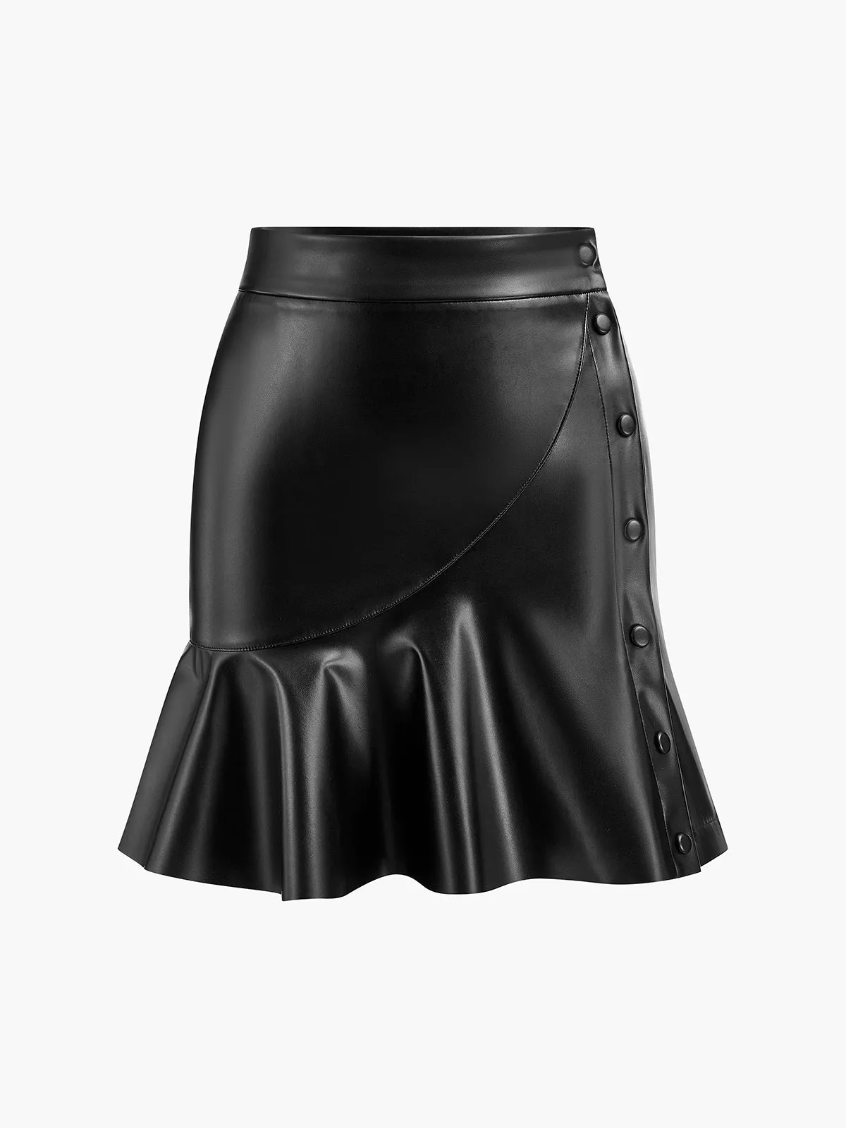 Ruffle Button Clasp PU Leather Skirt sold by COMMENSE product image thumbnail 5