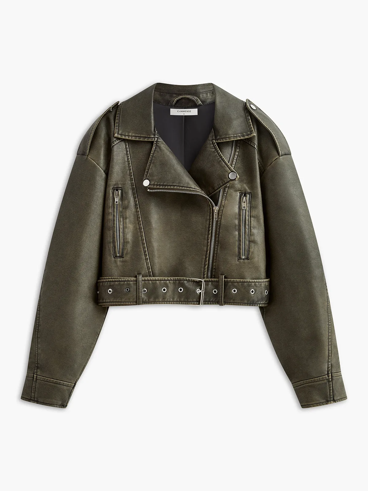 Asymmetrical Zipper Faux Leather Crop Jacket sold by COMMENSE